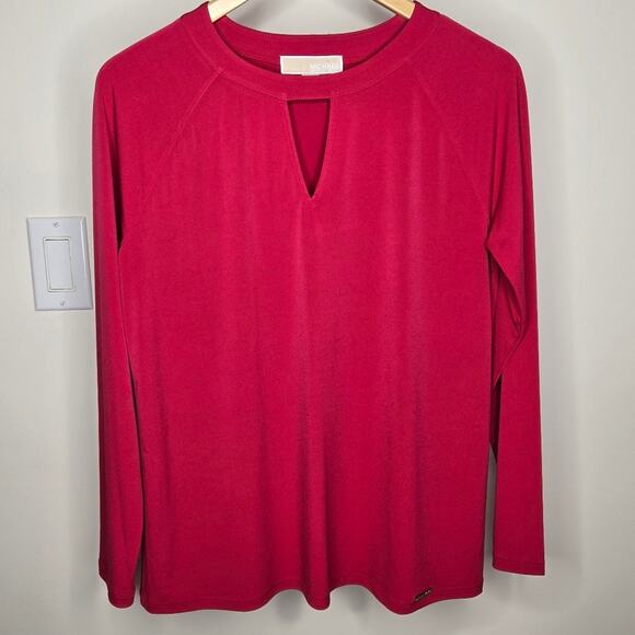 MICHAEL KORS Fusia Pink Long Sleeve Top Keyhole Neck Size M - Picture 1 of 7